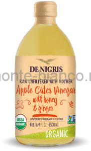 Уксус De Nigris Organic яблочный с медом и имбирем нефильтрованный, Италия