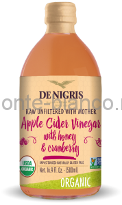 Уксус De Nigris Organic яблочный с медом и клюквой нефильтрованный, Италия