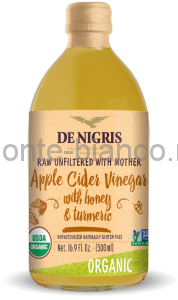 Уксус De Nigris Organic яблочный с медом и куркумой нефильтрованный, Италия