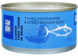 Тунец FAM BAM FOOD кусочками в собственном соку 185 г, Тайланд
