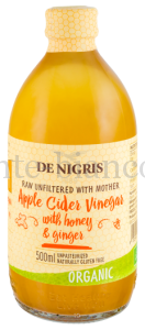 Уксус De Nigris Organic яблочный с медом и имбирем нефильтрованный, Италия