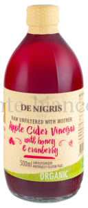 Уксус De Nigris Organic яблочный с медом и клюквой нефильтрованный, Италия